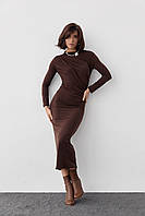 Вечернее платье с драпировкой - коричневый цвет, L (есть размеры) js