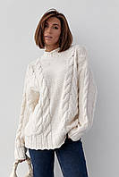 Вязаный свитер с косами oversize - кремовый цвет, L (есть размеры) js