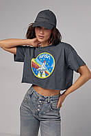 Укороченная женская футболка с принтом Nasa - темно-серый цвет, S (есть размеры) js