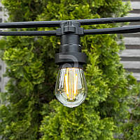 Уличная Ретро Гирлянда Патона с плоским проводом 25 метров на 50 филаментных ламп по 1.5Вт