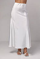 Атласная юбка миди на резинке - белый цвет, S (есть размеры) M js