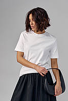 Базова однотонна жіноча футболка молочний колір, L (є розміри)