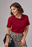 Базова однотонна жіноча футболка бордо-колір, L (є розміри)