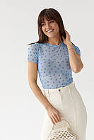Женская футболка из сетки - голубой цвет, S (есть размеры) js