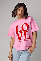 Женская хлопковая футболка с надписью LOVE - розовый цвет, L (есть размеры) js