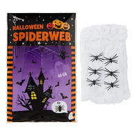 Паутина Artificial Halloween Spider Web White With Spiders 6pcs.