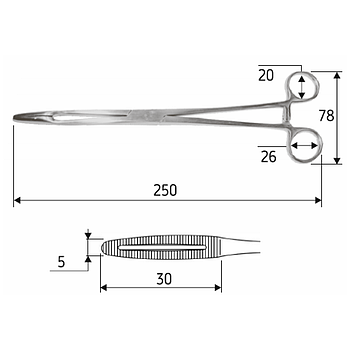 Затискач Gross-Maier прямий 25 cм (корнцанг), J-18-046