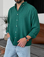 Легкая свободная рубашка мужская зеленая