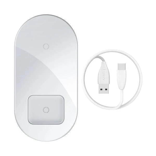 Бездротовий зарядний пристрій Baseus Simple 2in1 For Phone + Pods Pro Wireless Charger с технологією Qi 18W WXJK-02) White