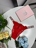 Трусы женские кружевные бразилиана Victoria's Secret красный Женские трусики Victoria's Secret L