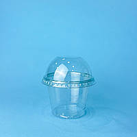 Стакан пластиковий одноразовий прозорий з купольною кришкою без отвору ПЕТ, 200 мл/50 шт