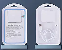 Відеорозгалужувач спліттер на 2 монітори 2xHDMI Splitter HDMI активний v1.4a 3D 4K White