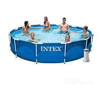 Большой каркасный бассейн Intex 28212 Metal Frame 366х76 см для всей семьи с картриджным фильтром и насосом