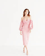 Розовое атласное платье-футляр миди для коктейльных вечеринок, гостей на свадьбу и праздников рождений, M,