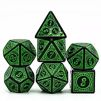 Набор игровых кубиков "Зеленый Орнамент", 7 шт. + черный мешочек.