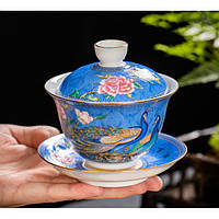 Гайвань павлины синий 200МЛ для чая, для чайной церемонии