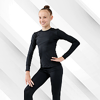 Футболка десткая с длинным рукавом черная для гимнастики и танцев