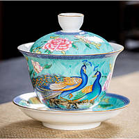 Гайвань павлины голубой 200МЛ для чая, для чайной церемонии
