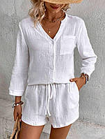 Костюм женский летний рубашка+шорты муслин 42-46,48-52 (2) 4957-725