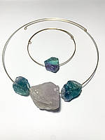 Набір біжутерії - Чокер металева струна з натуральним камінням і браслет. Безрозмірний набір.
