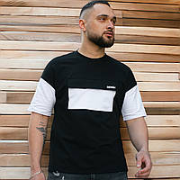 Мужская футболка оверсайз черная с белым удобная оригинальная летняя стильная модная молодежная XL