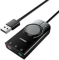 Внешняя USB звуковая карта Ugreen CM129 с регулятором громкости 100 см Black аудиокарта Б2229-19