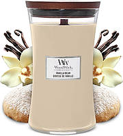 Большая ароматизированная свеча WoodWick ваниль и морская соль в банке в форме песочных часов,130 часов