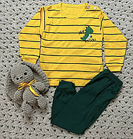 Детская пижама желто-зеленого цвета на мальчика с динозавром на 2-3 годика