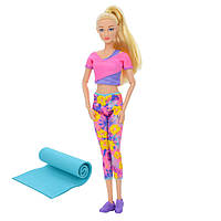 Дитяча лялька Yoga girl DEFA 8489, 28см, йогамат, шарнірна (Рожевий) js