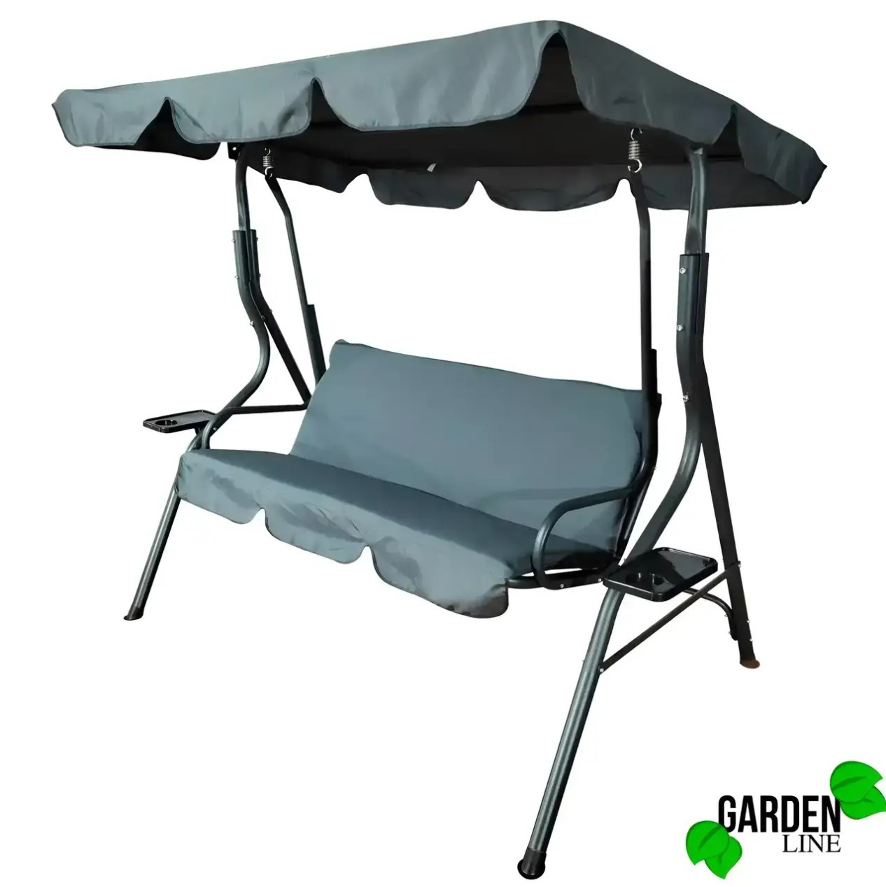 Гойдалка садова тримісна GardenLine KRE3088 антрацит 170x110x153 см із навісом для літнього відпочинку