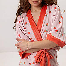 Жіночий халат Полуничка матеріал плюшевий велюр Розмір XL