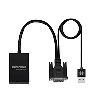 Відео-кабель Promate ProLink-V2H HDMI (мама) - VGA + USB-A (тато), 0.2m Black (prolink-v2h.black)