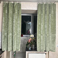 Зеленые короткие шторы. Оливковые шторы. Шторы до подоконника. Готовые шторы в кухню.
