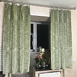 Зелені короткі штори. Оливкові штори. Штори до підвіконня. Готові штори в кухню., фото 3