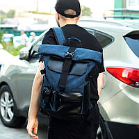 Синий городской спортивный рюкзак Roll top Rytm тканевой с отделением для ноутбука на 20-25 л роллтоп