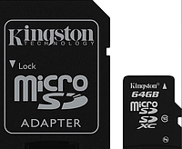 Карта памяти micro SDHC 64GB Kingston (class 10) (UHS-3) (с адаптером)