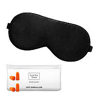 Шелковый набор:маска для сна,беруши и косметичка Love You Чёрный 100% шёлк
