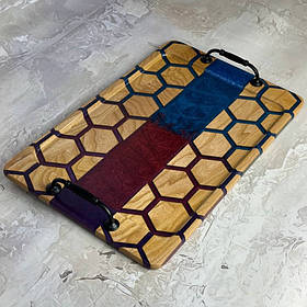 Таця для подачі, фактура соти, з натурального дерева та епоксидної смоли