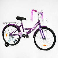Велосипед 20" дюймів 2-х колісний "CORSO" кошик, прикраси, ручне гальмо, дзвіночок, додаткові колеса, ЗІБРАНИЙ