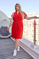 Женское летнее платье рубашка больших размеров из легкой жатки 50-52; 54-56 красное