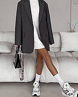 Женский удлиненный оверсайз пиджак,с плечиками, на пуговицах, с карманами,размер 42-44,44-46 S/M, 42/44, графит