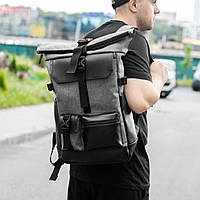 Серый городской рюкзак Roll top Rytm тканевой с отделением для ноутбука РоллТоп на 20-25 л