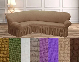 Натяжные чехлы на угловые диваны накидка, єврочохол на угловой диван Все цвета с оборкой Бежевый