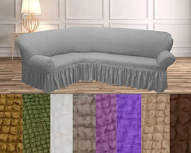 Натяжні чохли на кутові дивани накидка, єврочохол на кутовий диван з оборкою Сірий