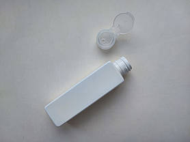 100 мл/24 мм флакон КУБ ПЕТ білий з прозорою кришкою фліп-топ 24 мм, ПЕТ пляшка, пластиковий, пластмасовий, фото 3