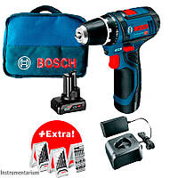 Аккумуляторный шуруповерт Bosch Professional GSR 12V-15 в сумке с 2 акб 12V (2Ah+4Ah) и з/у GAL 12V-20, с