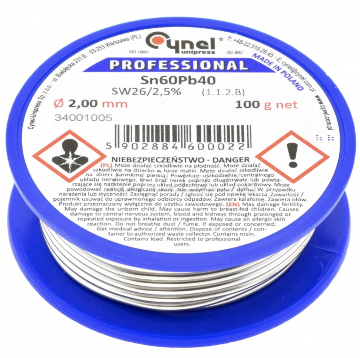 Припой Cynel Professional LC60-2.00/0.1 (Sn60Pb40-SW26)