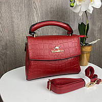 Женская стильная сумочка клатч Кенгуру красная маленькая сумка кожа крокодила Seli Жіноча стильна сумочка