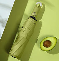 Зелёный зонт складной автомат. Авокадо. С крючком. 8 спиц, купол 100 см., длина 28 см.
