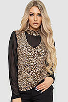 Лонгслив женский с рукавом в сетку, цвет леопардовый, 186RG400